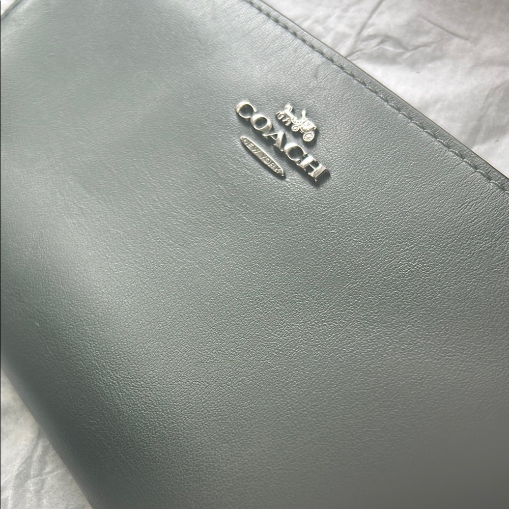 Coach Leather Clutch with Silver Emblem- Dark Hunter Green